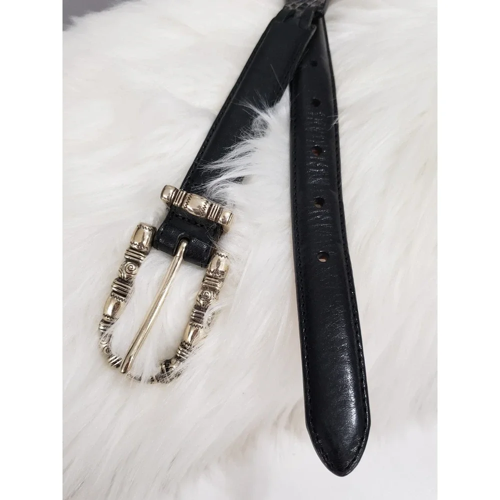 Brighton Belt XL 36 Leather Snakeskin Calf Hair Leather‎ Black Rope Simple WOmen